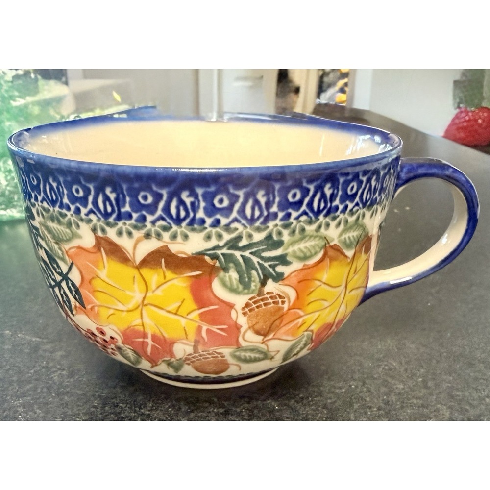 Unikat Poland Mug Stoneware Floral Design Polish Pottery Never Used With Tag VTG